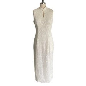 Harlow - Vintage Ivory Midi-Maxi Length Lace Dress w/ Standing Collar & Keyhole